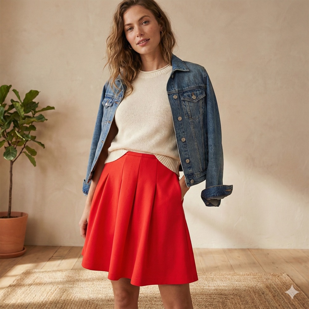 Maeve Pleated Scuba Mini Skirt‎ Womens 12 Mini Preppy Casual